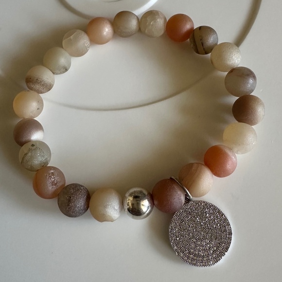 8mm Matte Druzy Stretch Bracelet with Pave Circle Charm & Sterling Silver Spacer - Picture 3 of 7